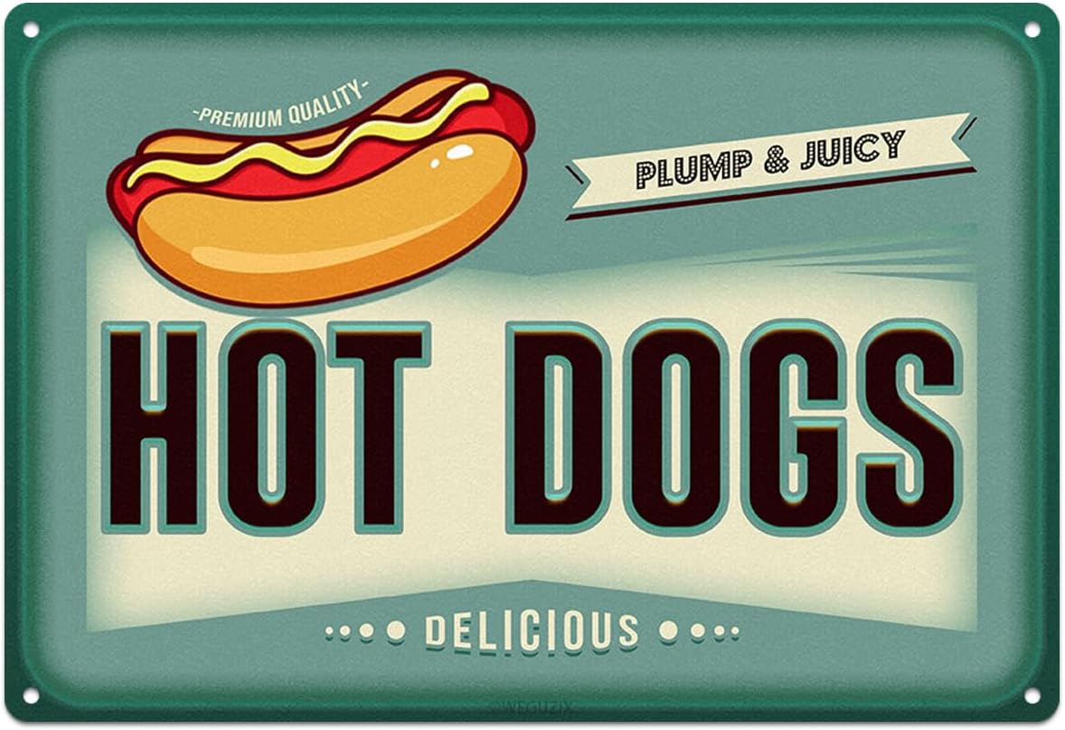 Funny Hot Dogs Metal Sign Retr - Food Snacks Corner recension och pris